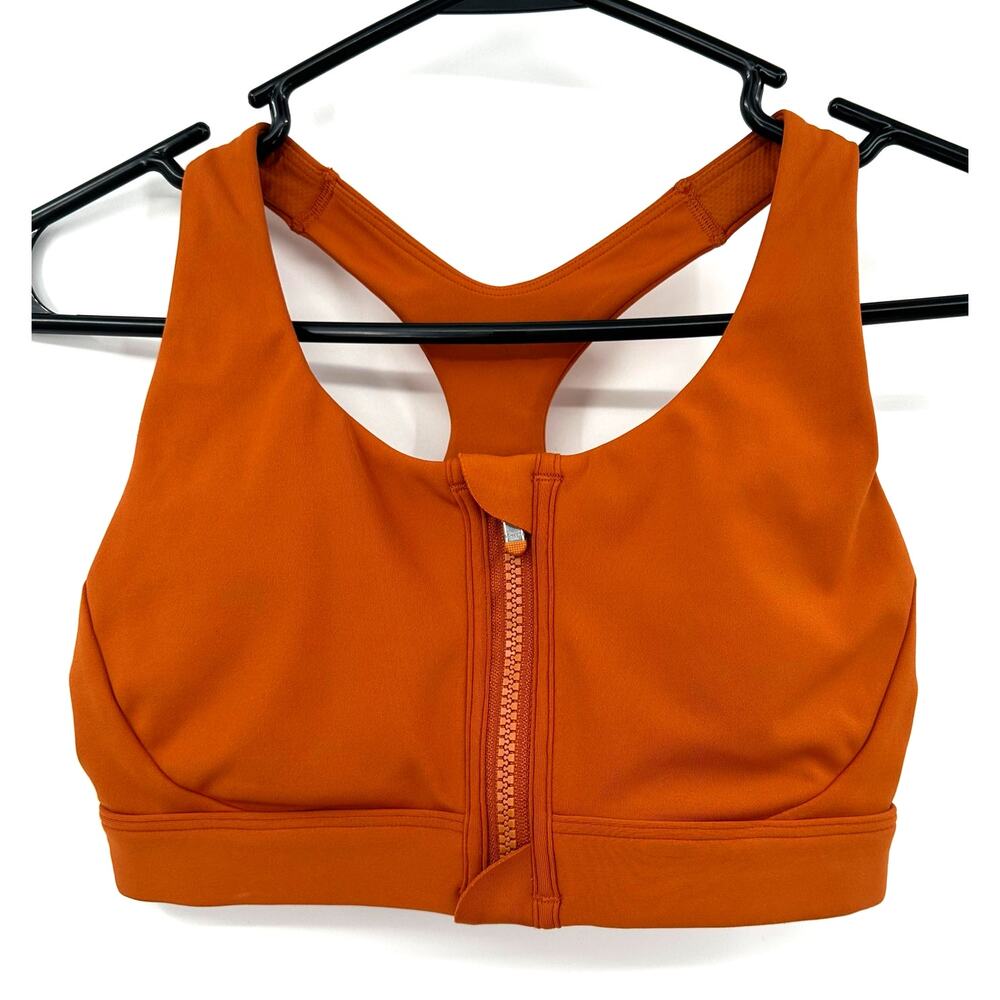 Athleta Size Small Front Zip Closure Sports Bra Orange Racer Back with Keyhole